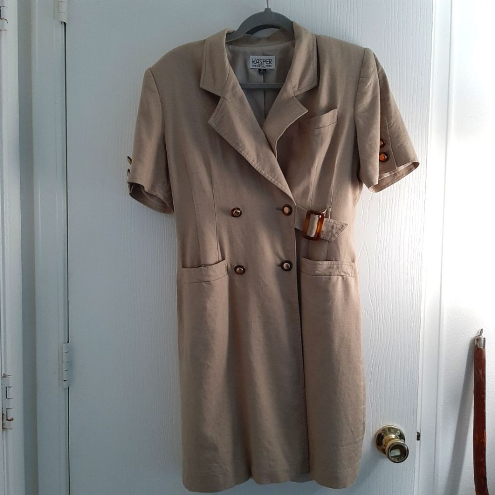 Vintage Kasper Wrap Dress Linen Blend Size 6P Midi